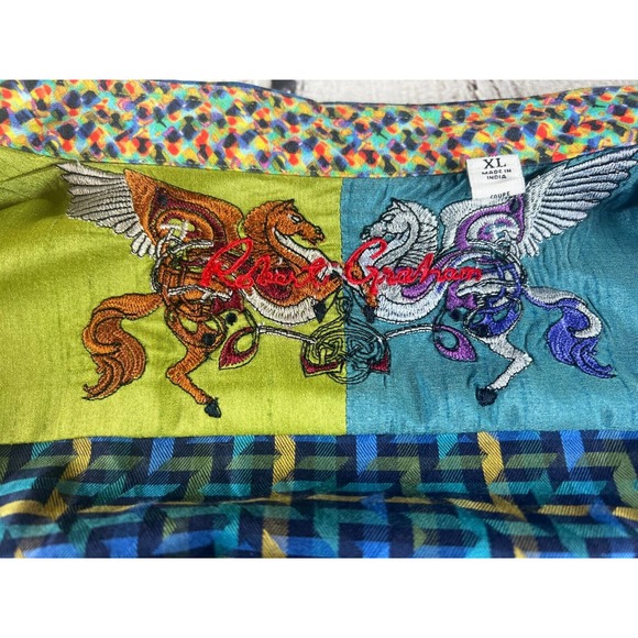 ROBERT GRAHAM Long Sleeve Shirt, Multi Embroidered, Multi-Color, Size X-Large - Picture 2 of 12